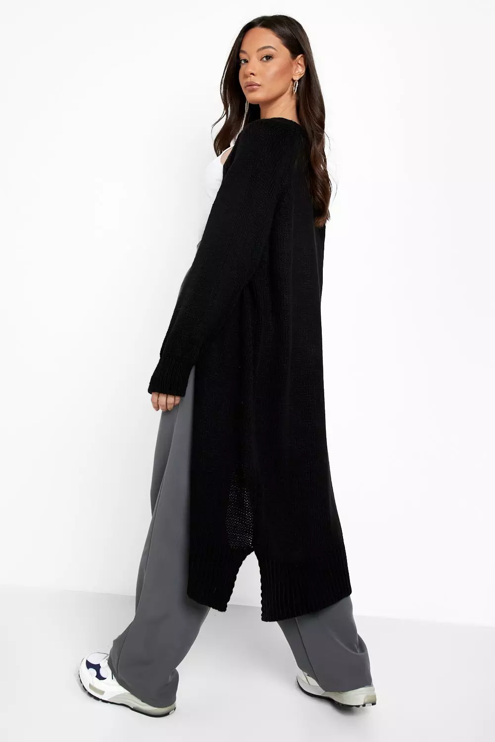 Black Knitted Oversized Longline Cardigan alternative image