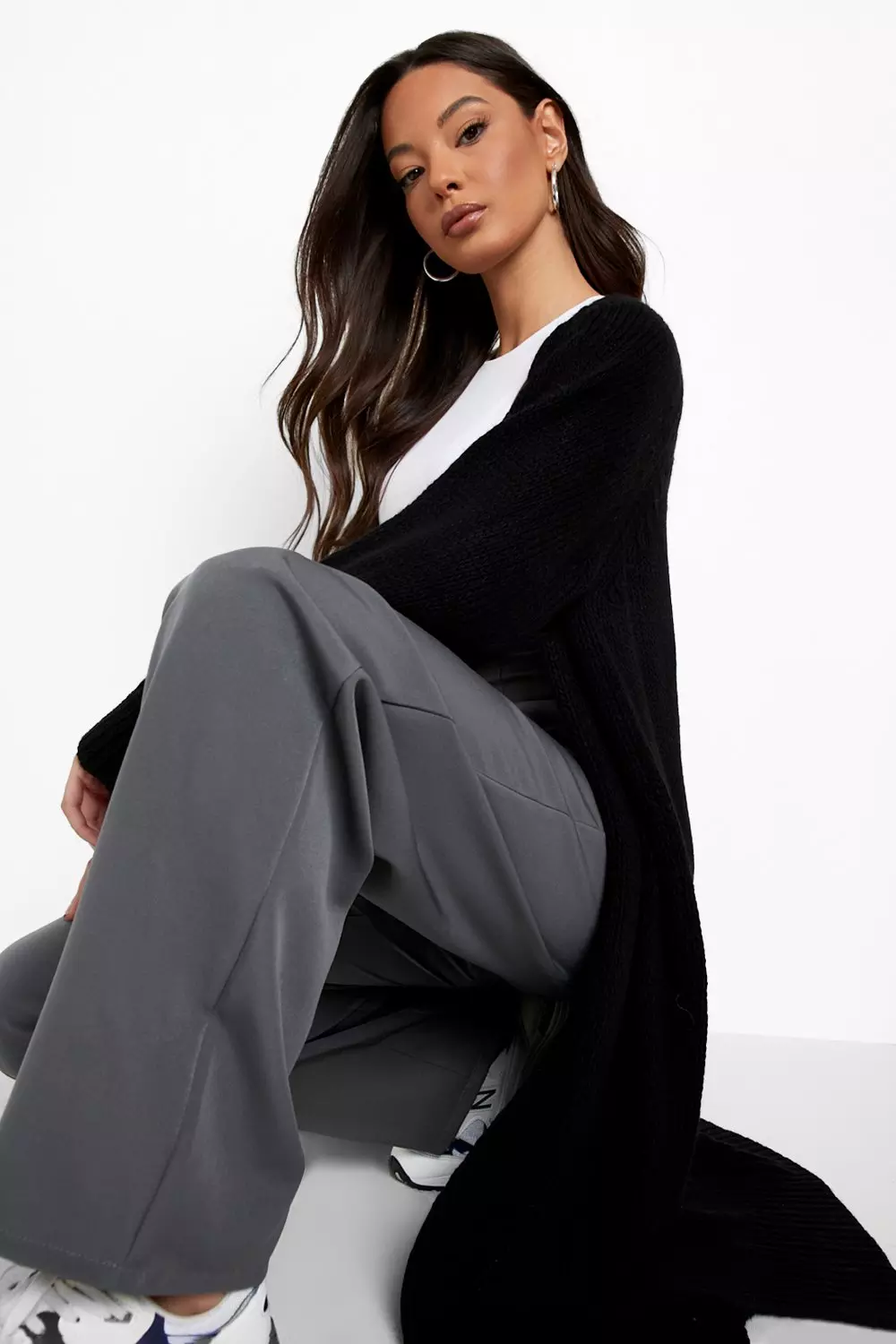 Black Knitted Oversized Longline Cardigan alternative image