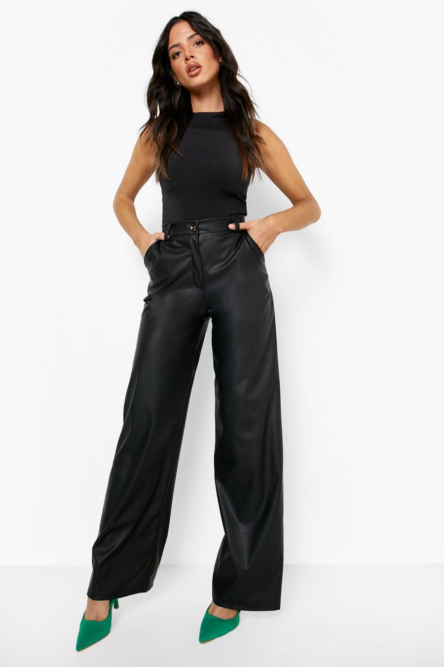 Black Pu Wide Leg Trousers image number 1