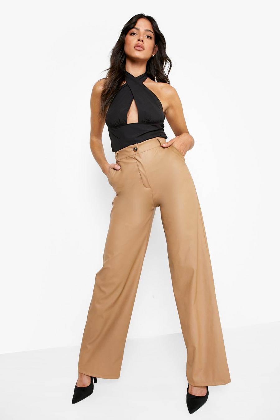 Camel Pu Wide Leg Trousers image number 1
