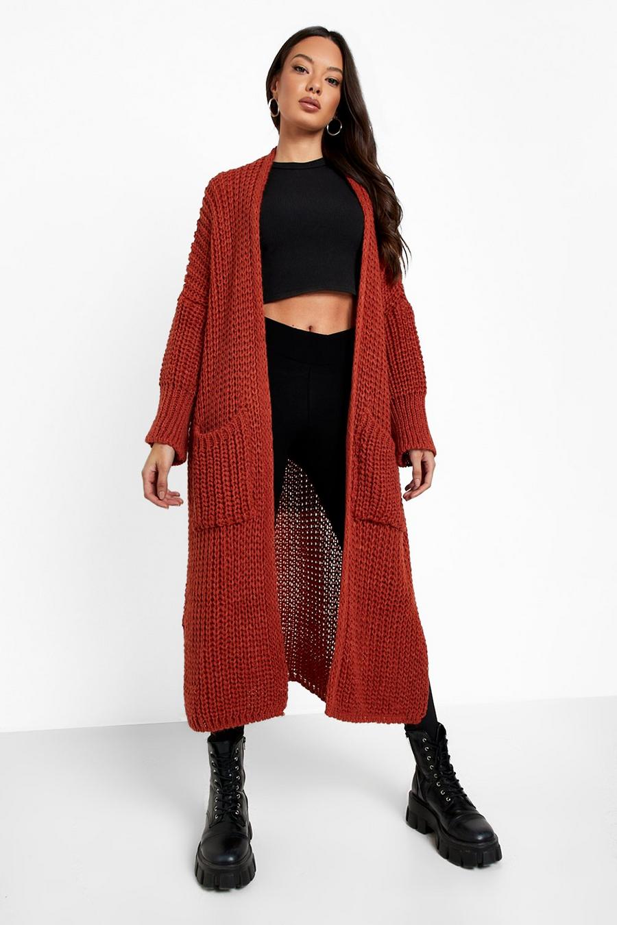 Rust Heavyweight Knitted Longline Cardigan image number 1