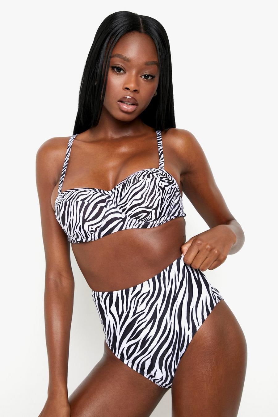 Slip bikini a vita alta con stampa Tropicana, Zebra image number 1