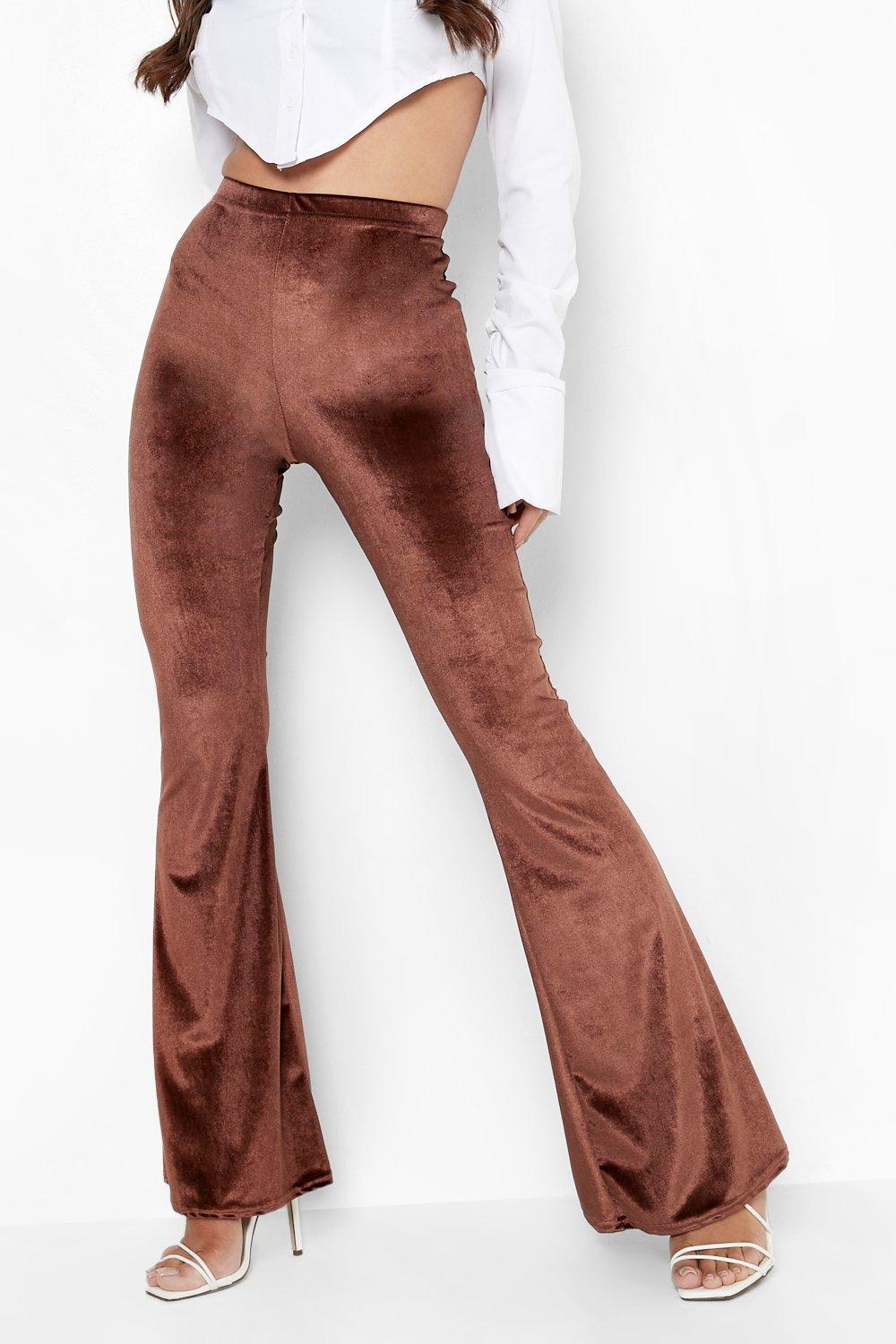 Metallic Gold Crushed Velvet Flare Leggings Customizable High