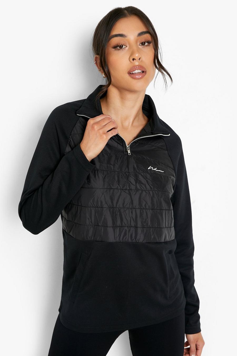 Black nero Quilted Panel Funnel Neck Active Top
