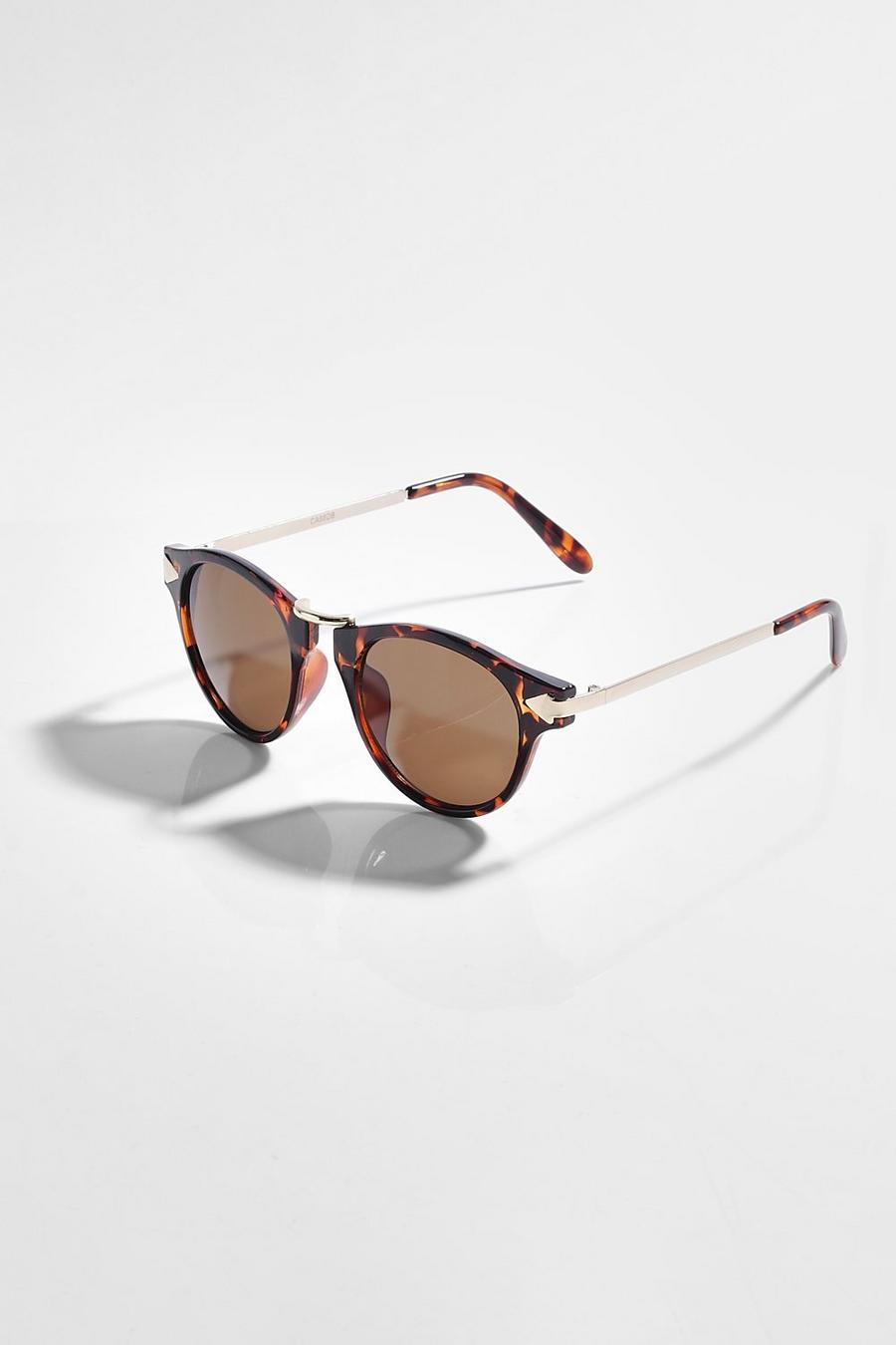 Brown marrone Tortoiseshell Contrast Round Sunglasses