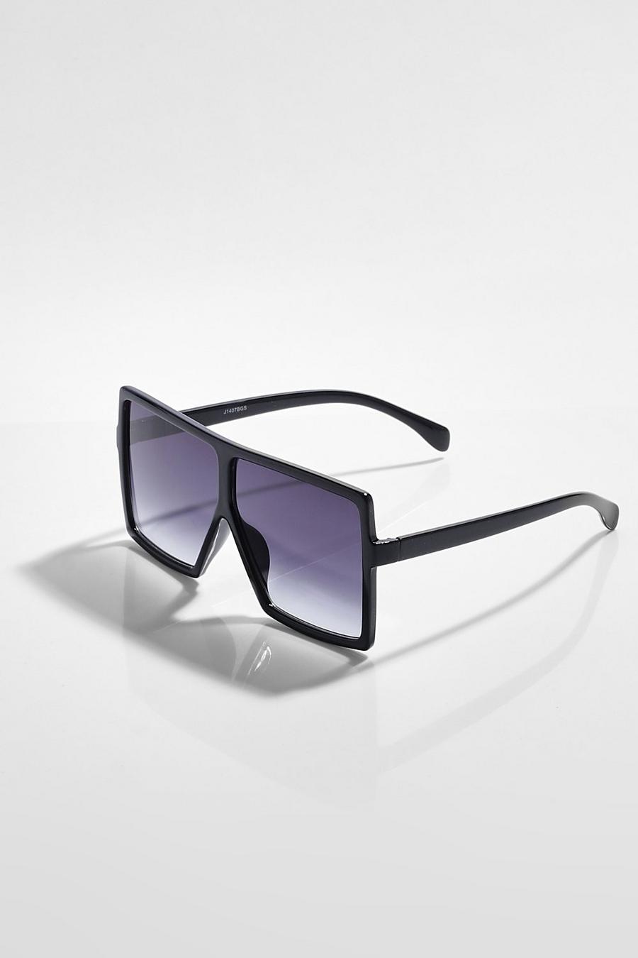Black Oversized Square Smoke Lens Sunglasses image number 1