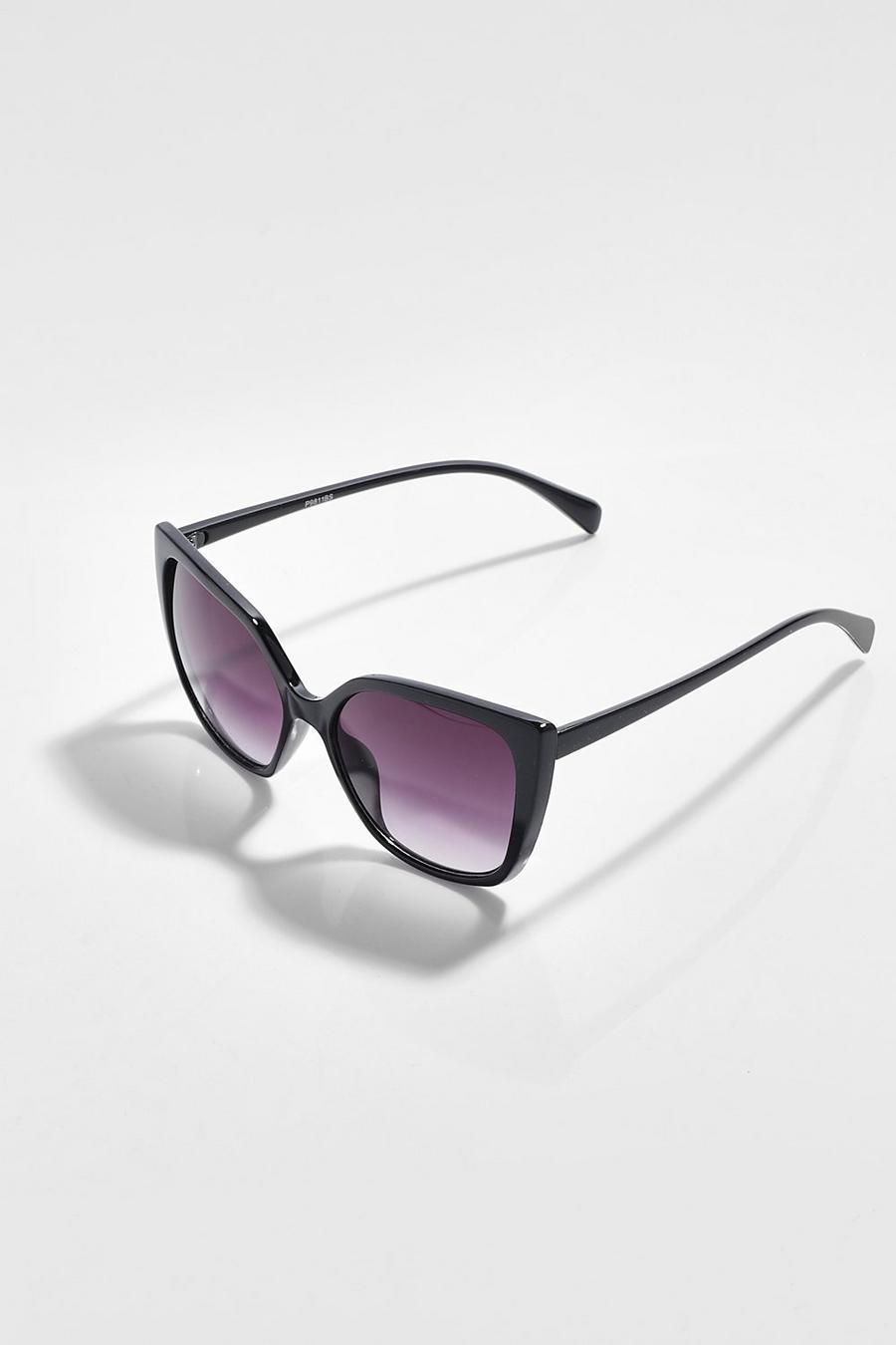 Gafas de sol oversize estilo ojo de gato con lentes inclinadas, Black negro