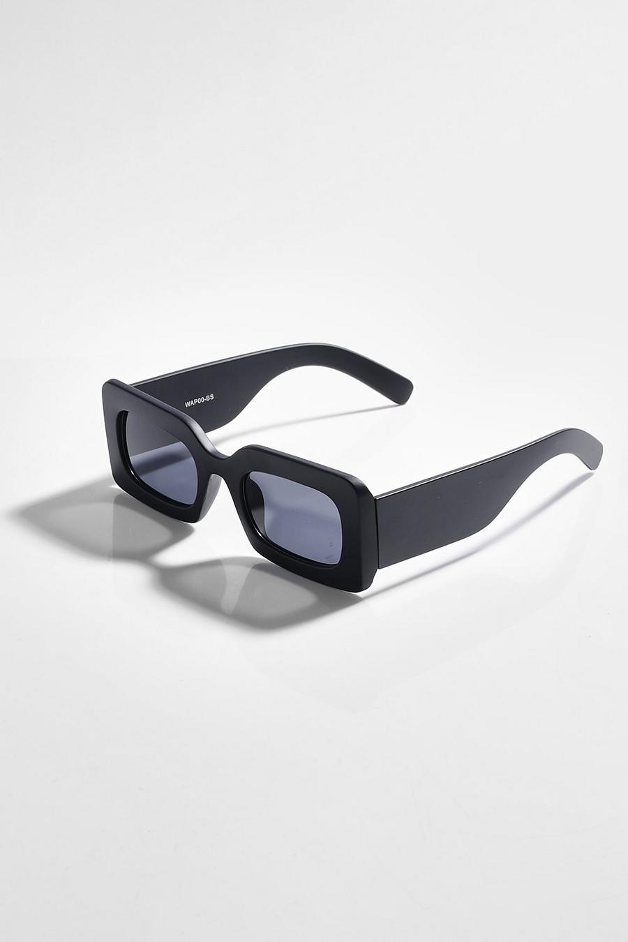Black svart Chunky Rectangle Oversized Sunglasses