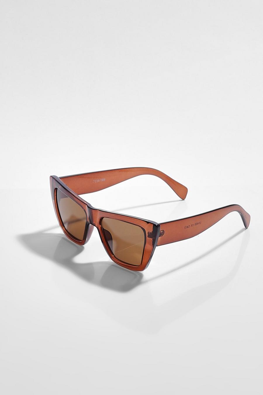 Klobige eckige Schildplatt-Sonnenbrille, Brown marron