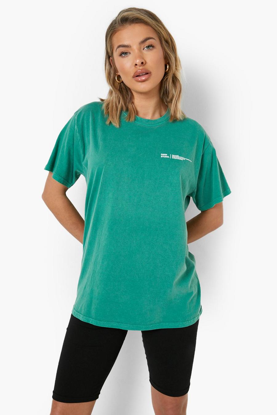 Camiseta oversize con estampado de texto, Bottle green image number 1
