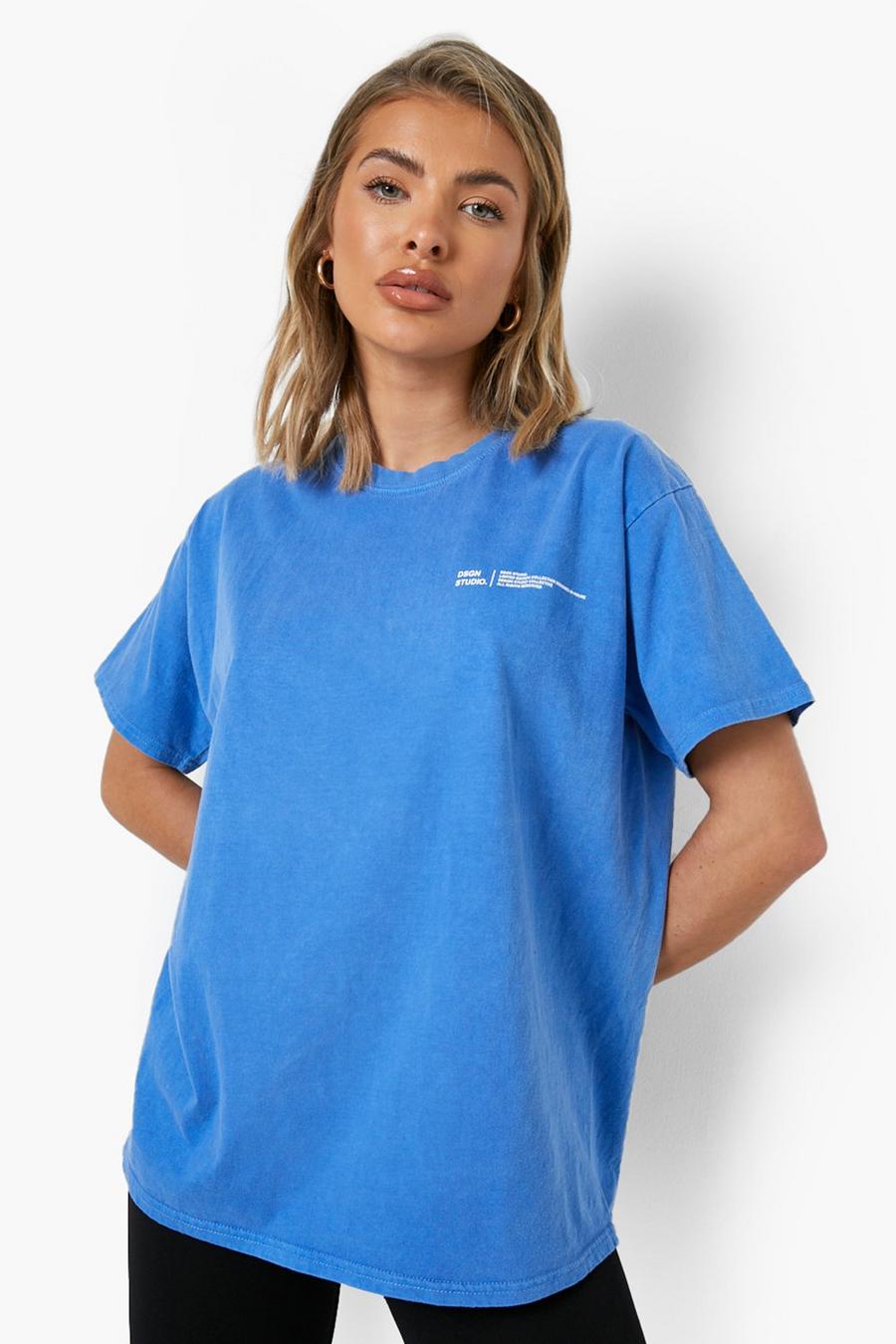 Cobalt azul Oversized Text Print T-shirt