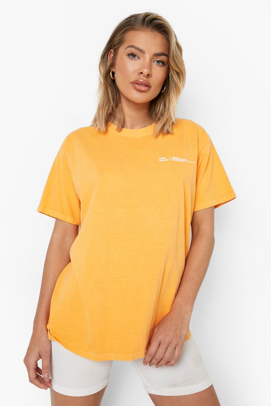 Orange Oversized Text Print T-shirt