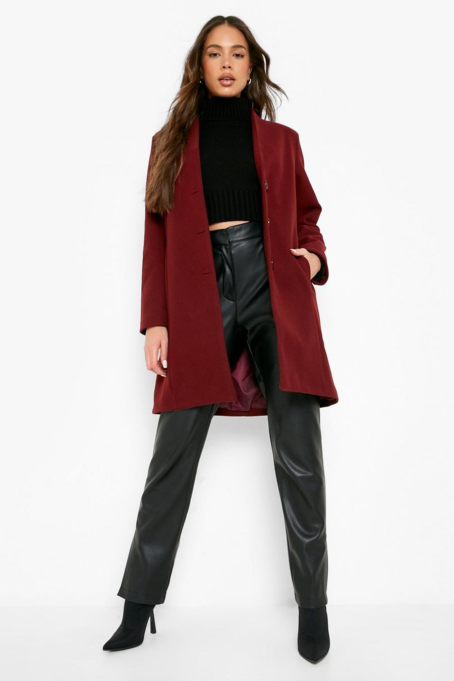 Berry Fitted Wool Look Coat image number 1