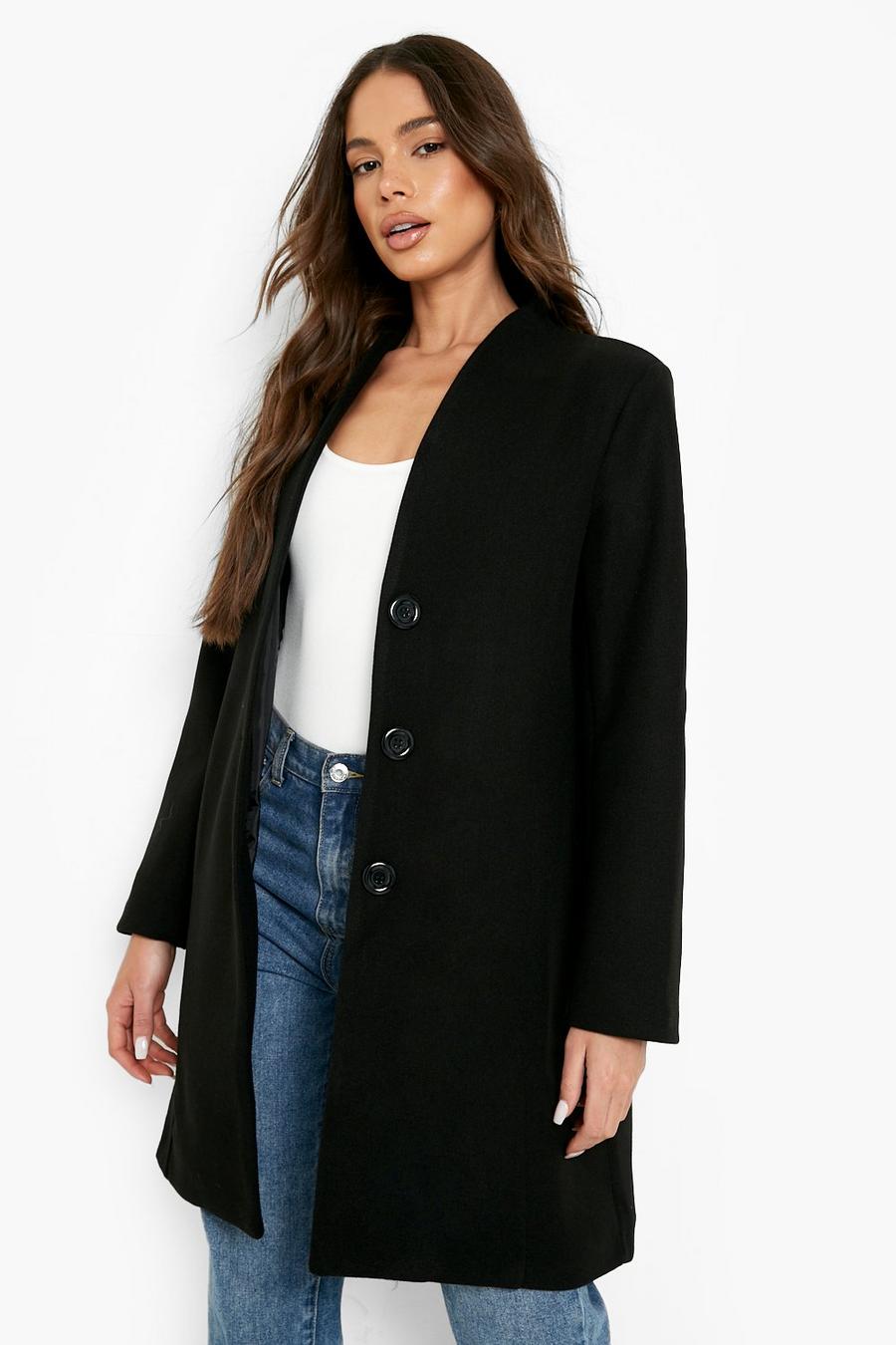 Black Fitted Wool Look Coat image number 1