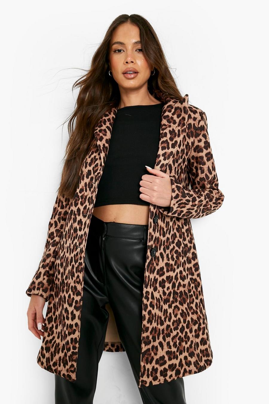 Brown Leopard Wool Look Jacket image number 1