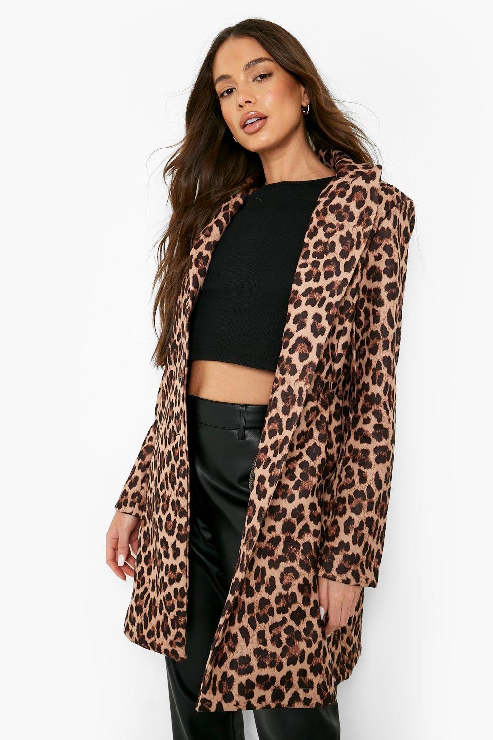 Women s Leopard Wool Look Jacket Boohoo UK