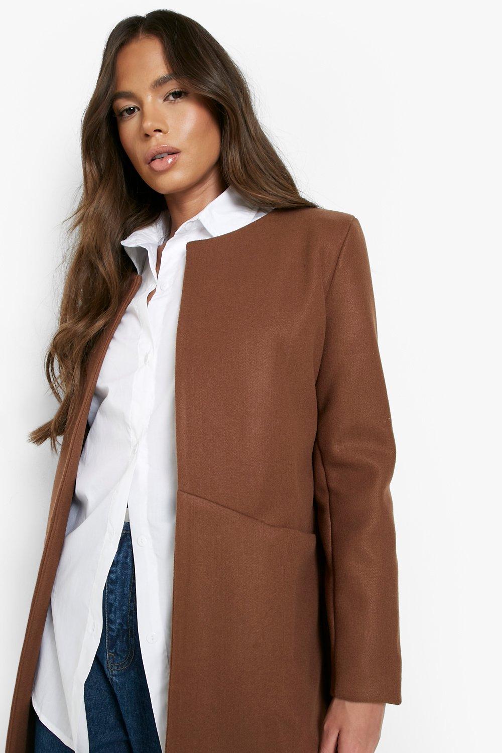 Collarless wool 2025 coat womens