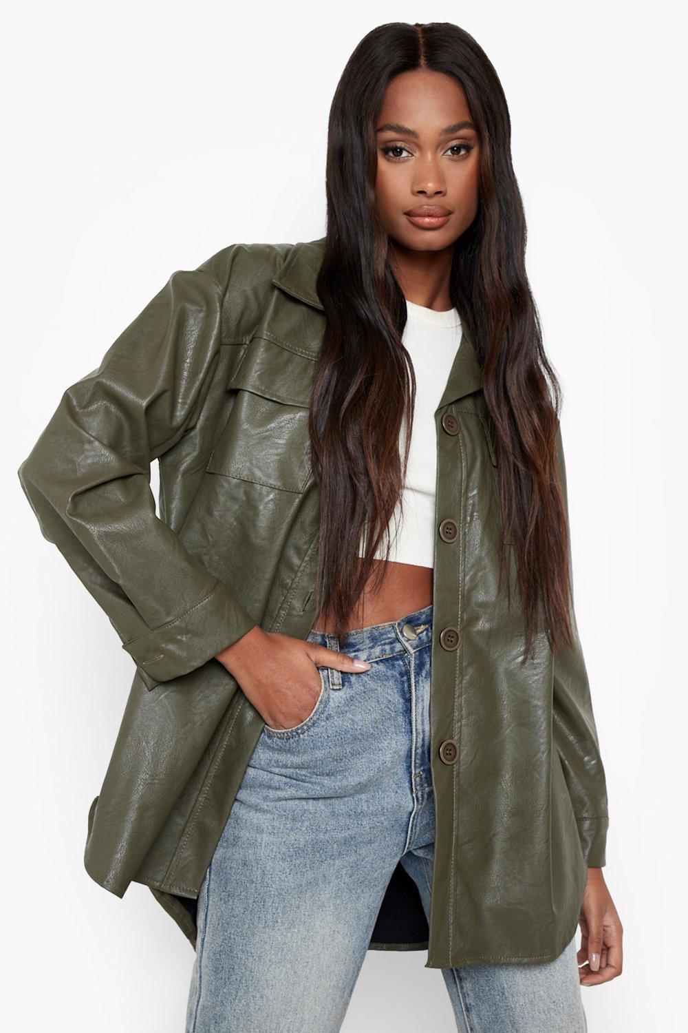 green leather shacket