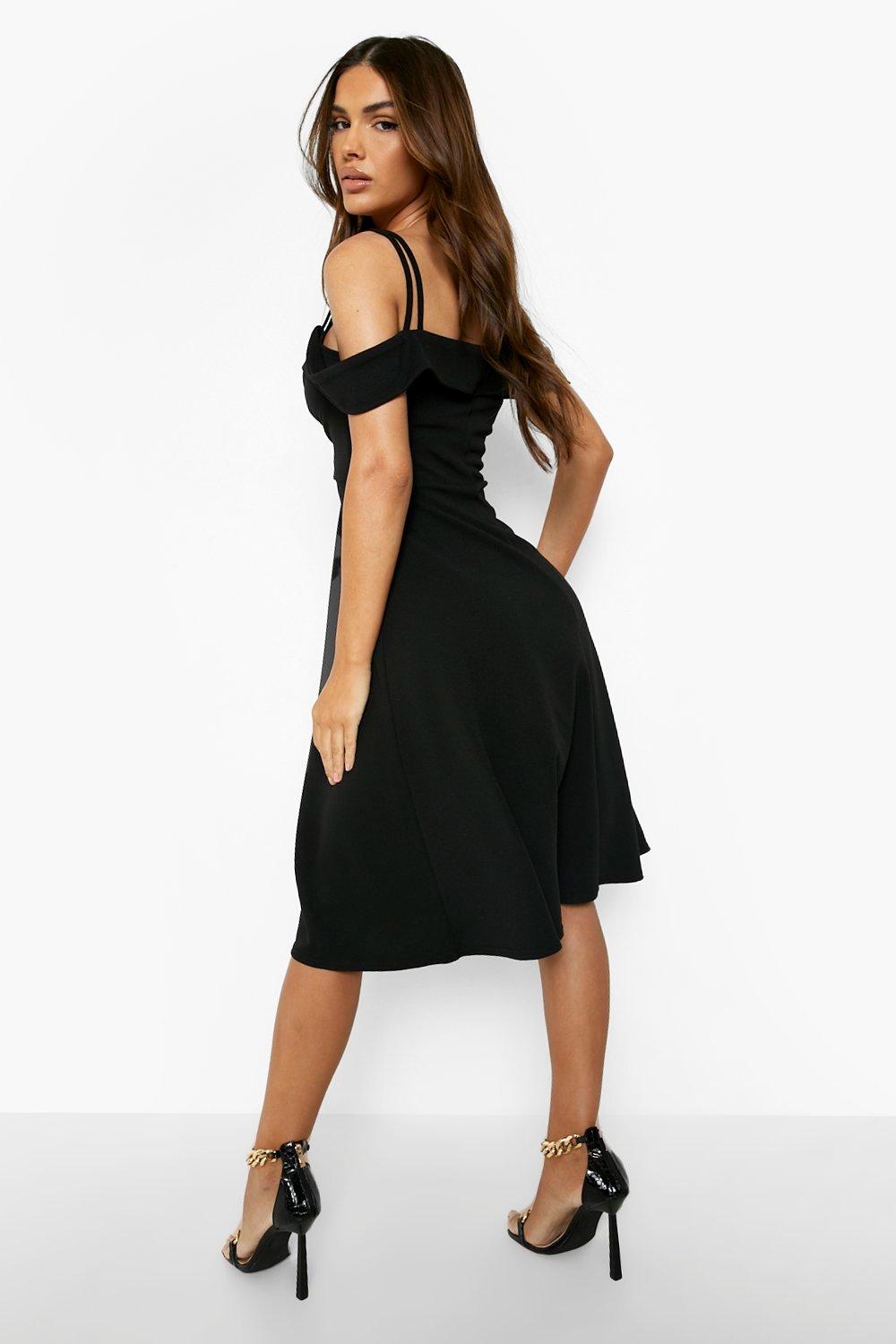 Boohoo black store cold shoulder dress