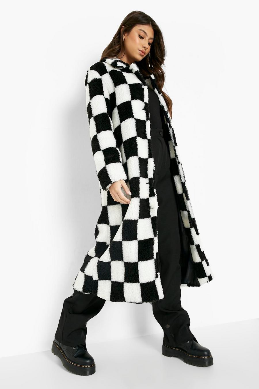 Black Checkerboard Teddy Oversized Jacket image number 1