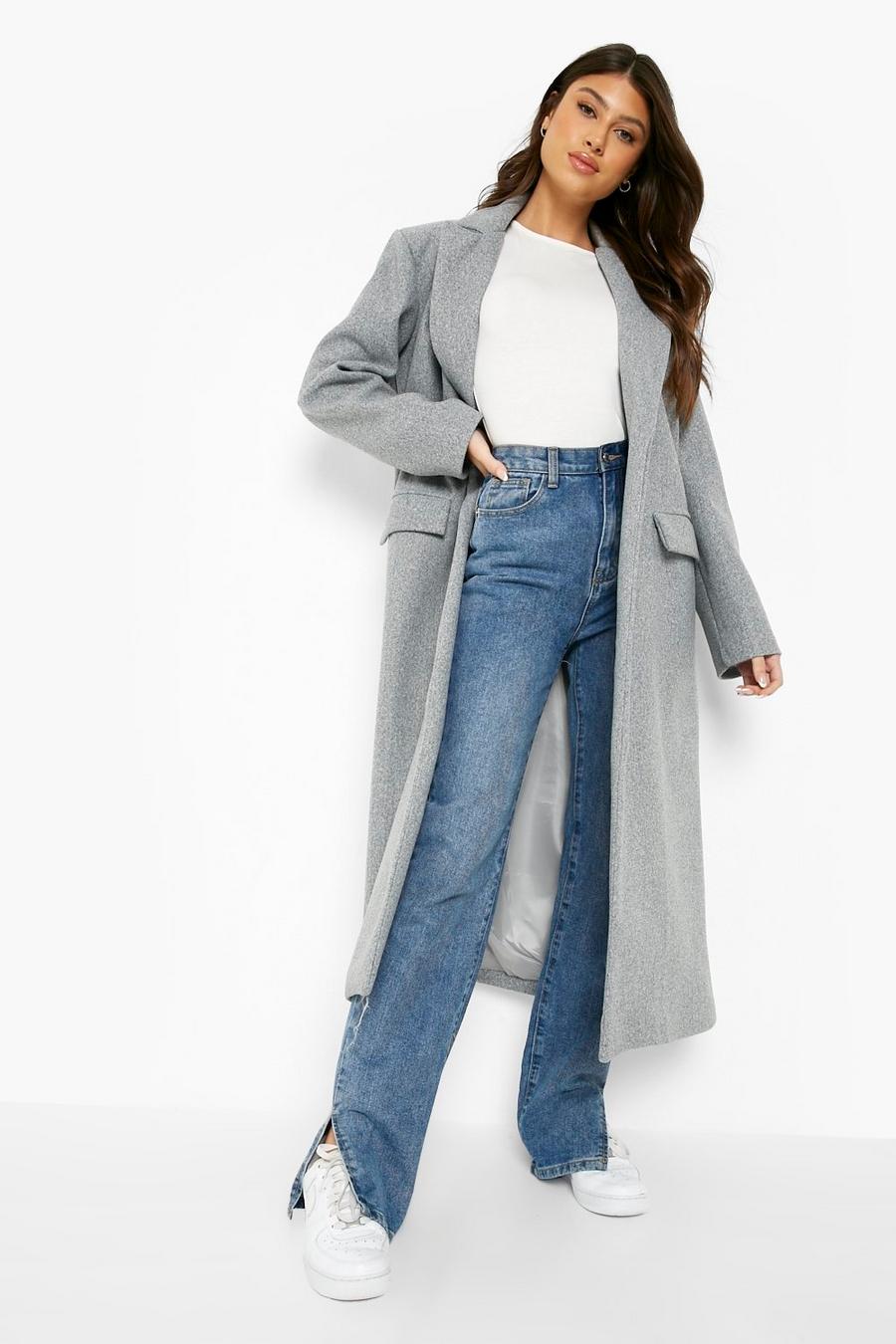 Grey Soft Wool Look Longline Coat image number 1
