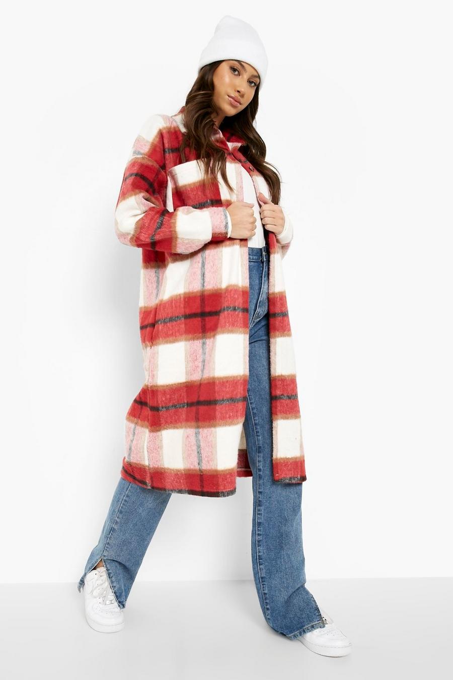 Red Check Wool Look Longline Shacket image number 1