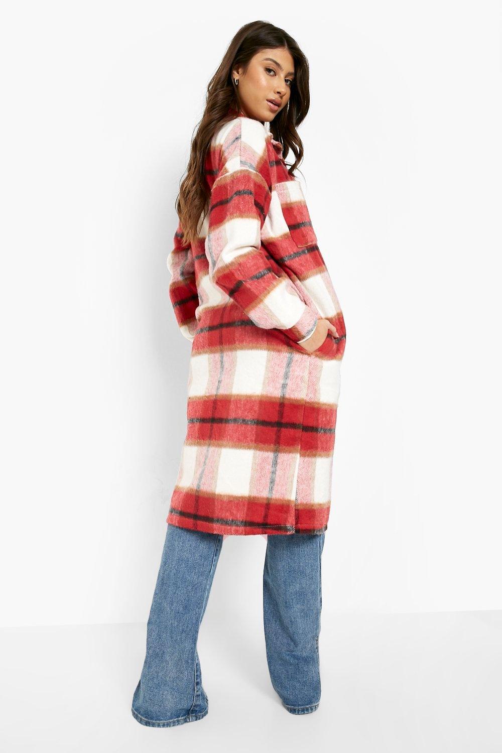 red check shacket womens