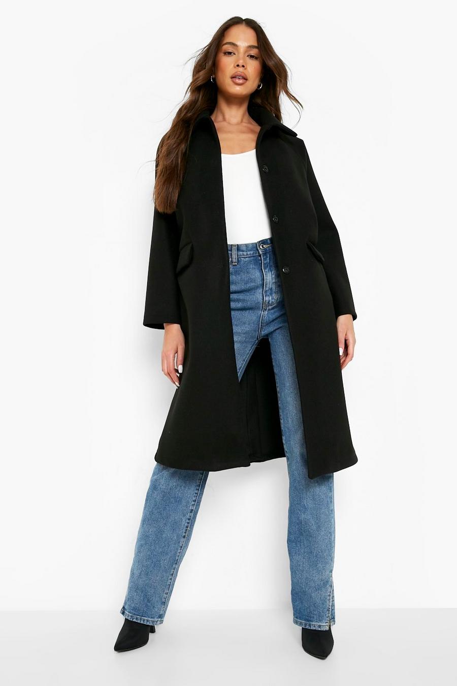 Black Collared Oversized Wool Look Coat image number 1