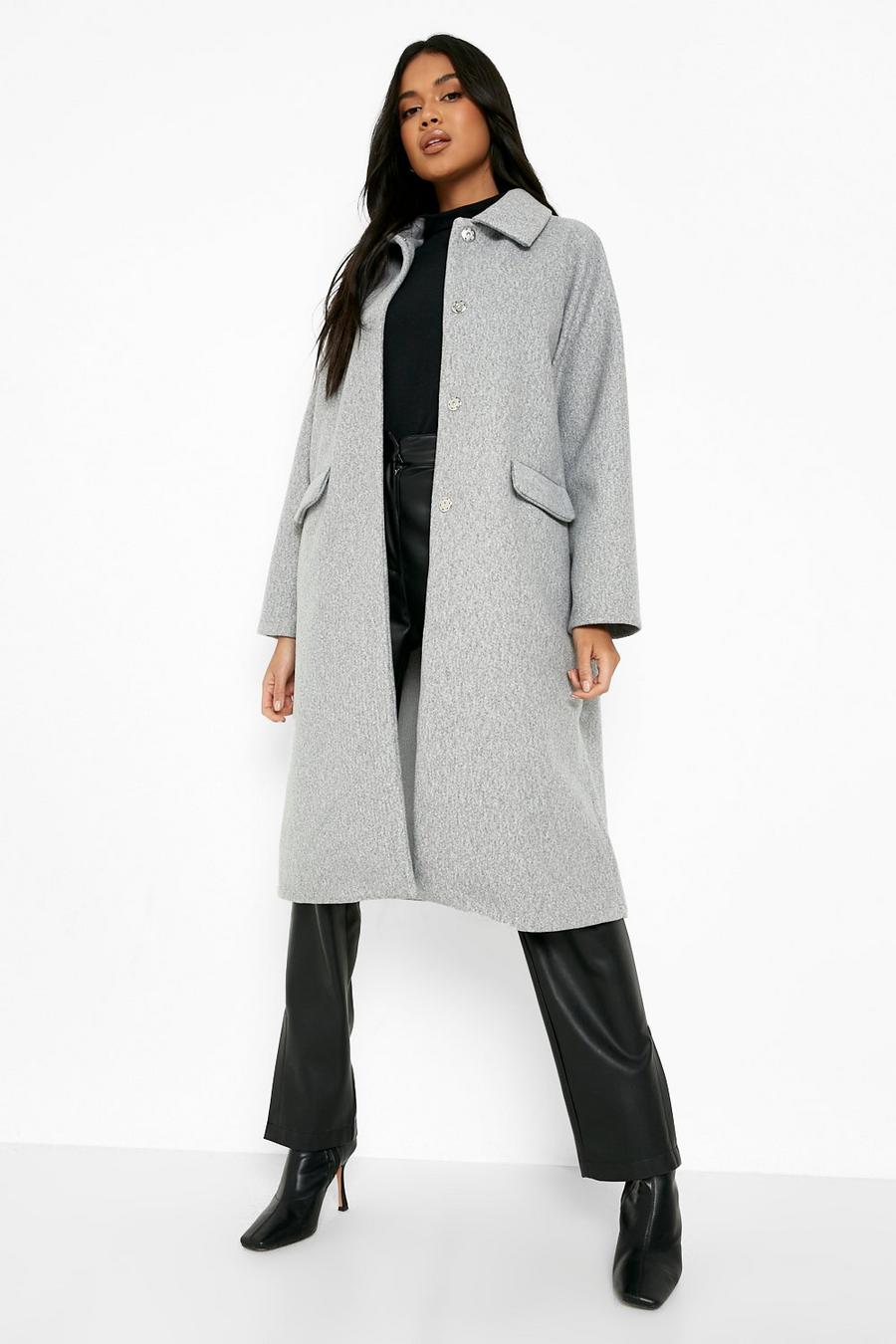 Grey marl Collared Oversized Wool Look Coat image number 1