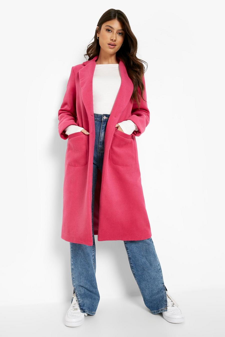 Hot pink Tailored Wool Look Longline Jacket image number 1