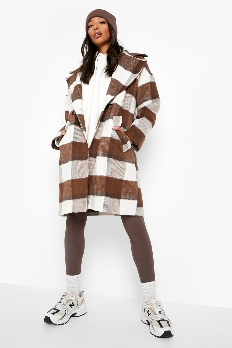 Manteau effet laine à carreaux, Chocolate marron