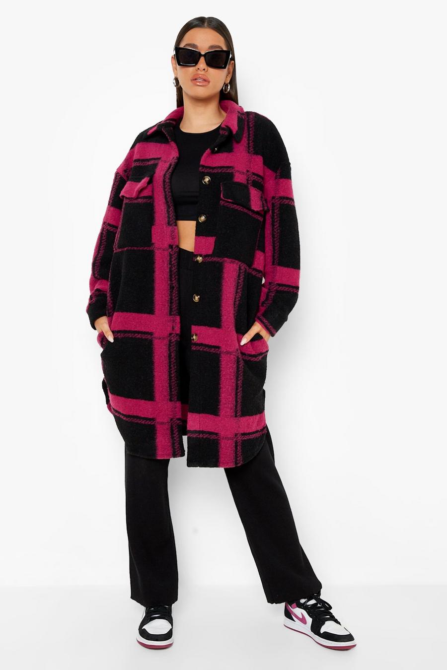 Pink Check Longline Wool Shacket image number 1