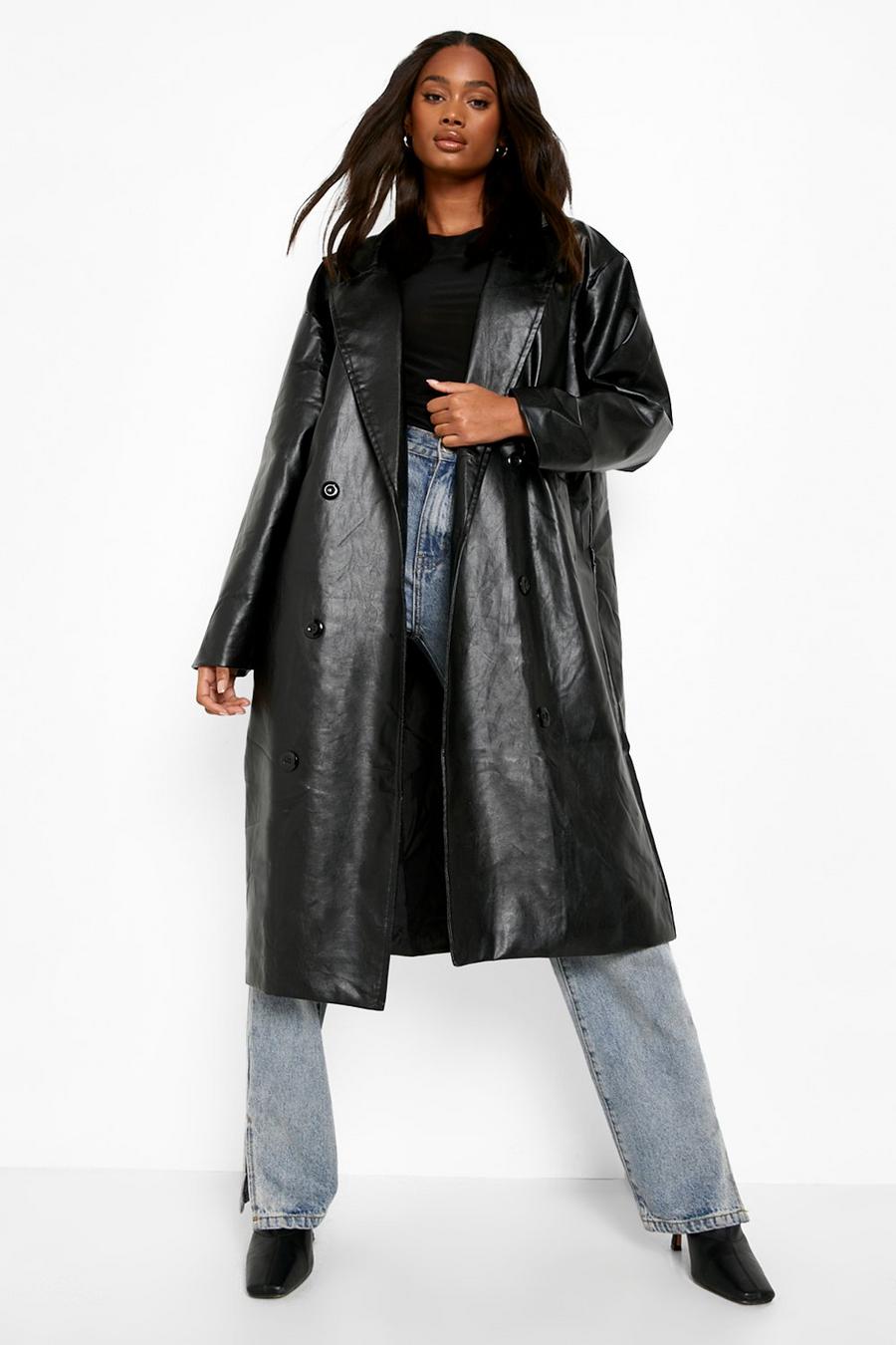 Faux Leather Trench Coat With Faux Fur Lapels Women Bershka, 53% OFF