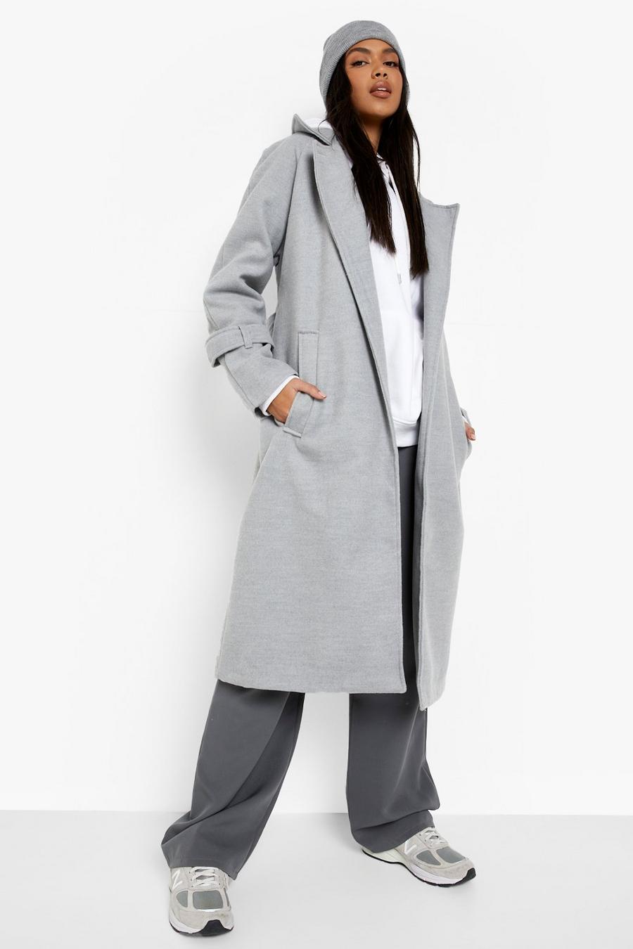 Grey Wrap Belted Wool Look Coat