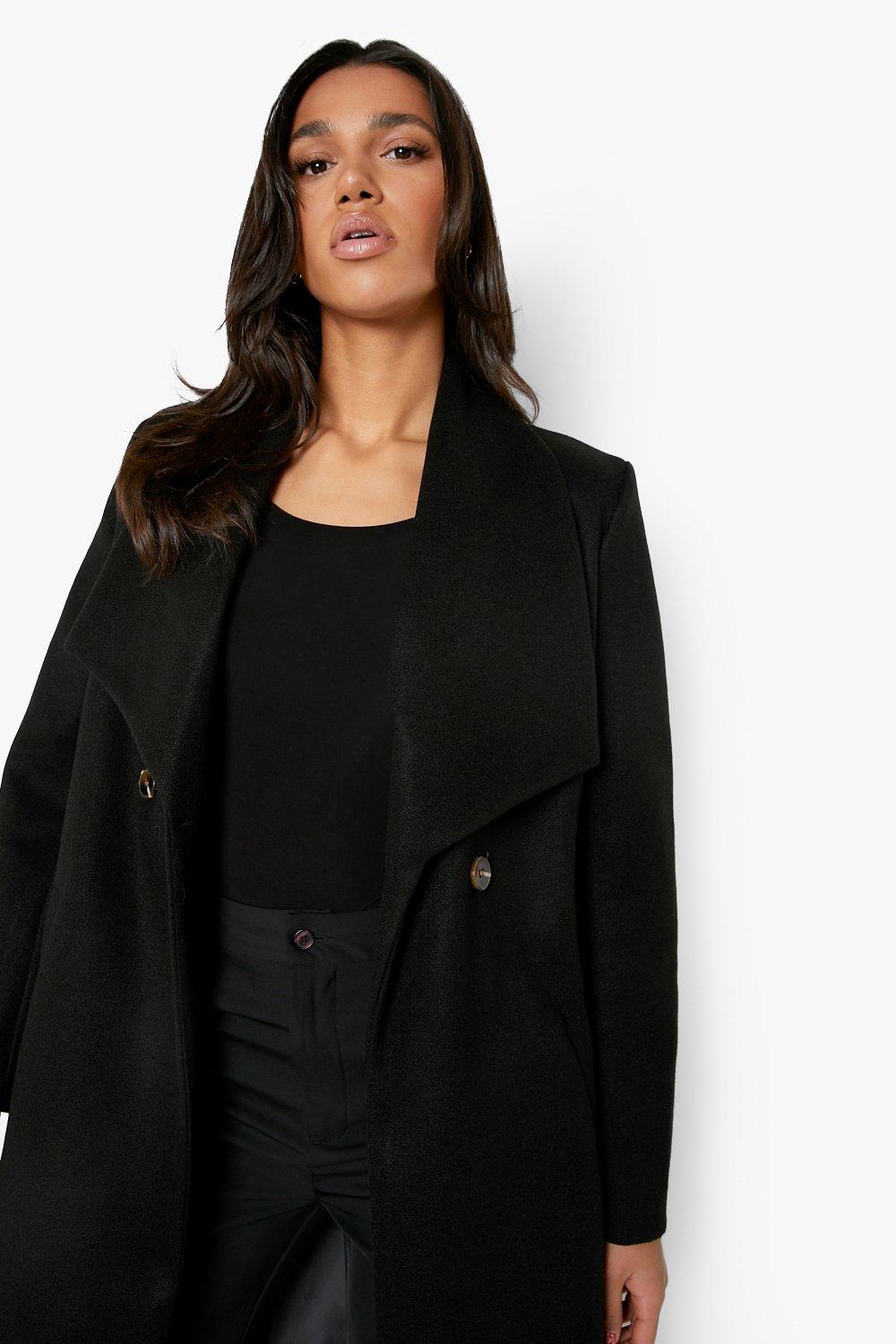 DKNY Plus Size Shawl Collar Belted Wrap Front Wool Blend Coat