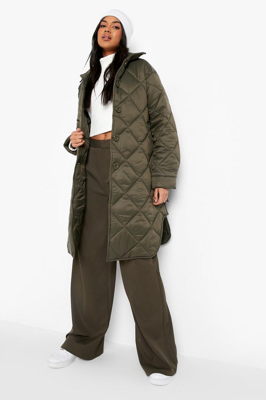 Khaki Quilted Matte Longline Puffer Jacket image number 1