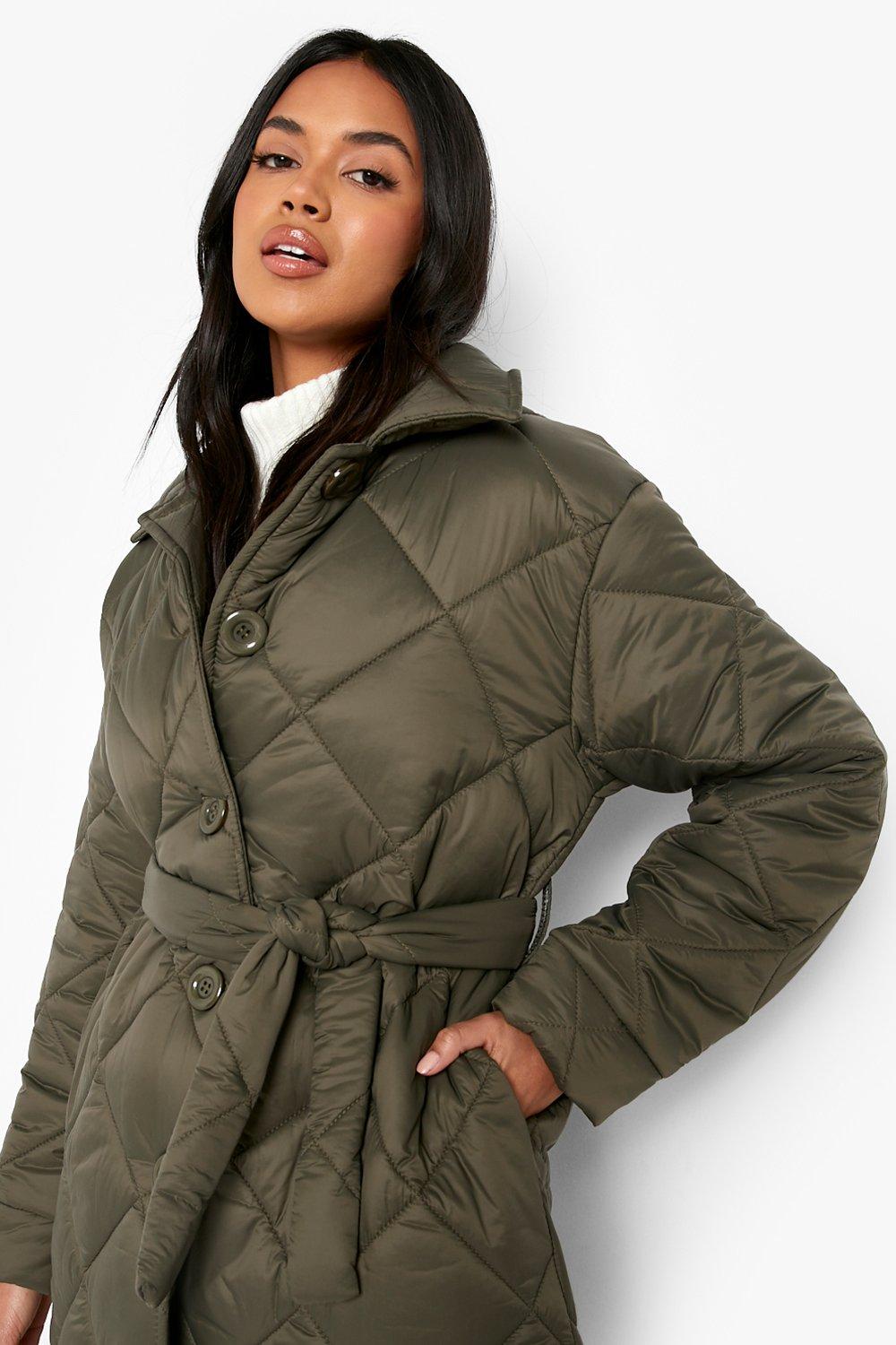 Khaki quilted best sale coat womens