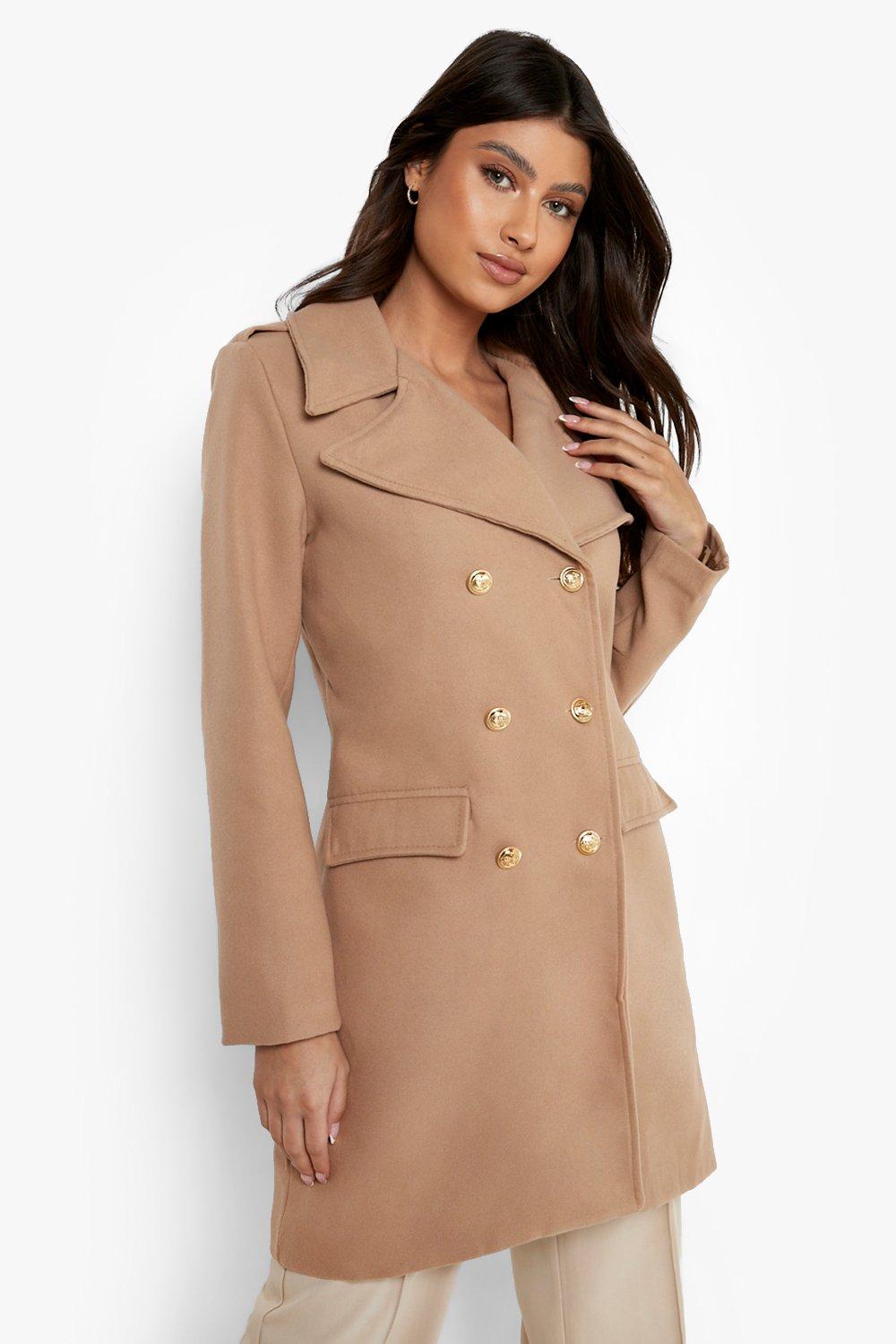 Boohoo double breasted outlet coat in camel