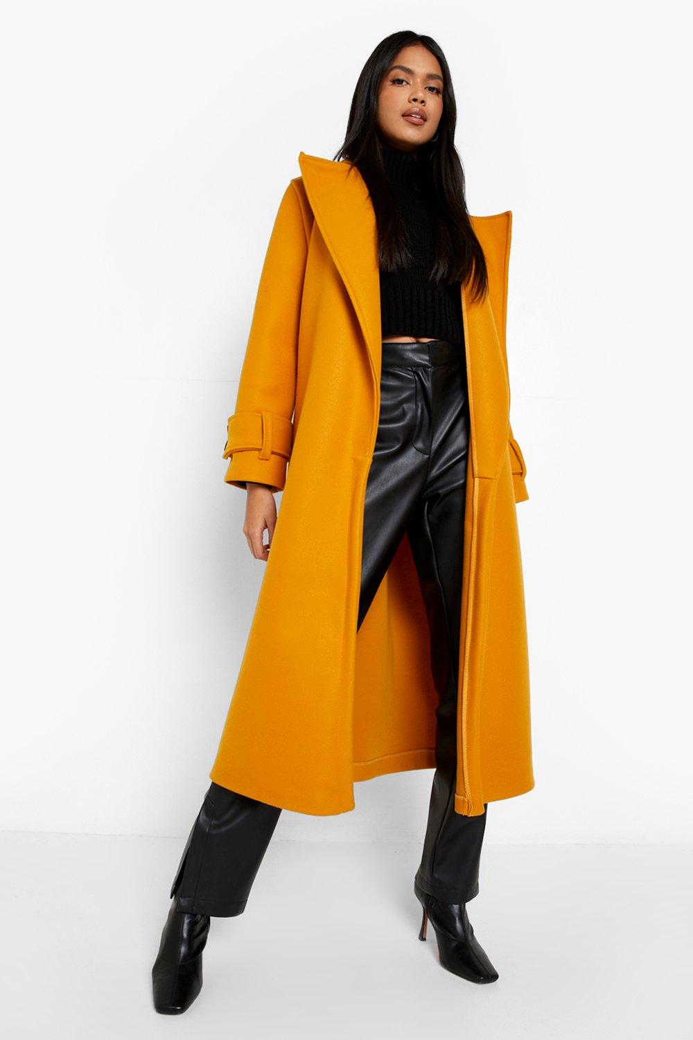 Belted Button Detail Wool Look Trench Coat boohoo