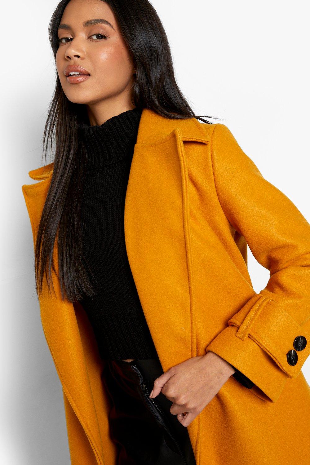 Belted Button Detail Wool Look Trench Coat boohoo