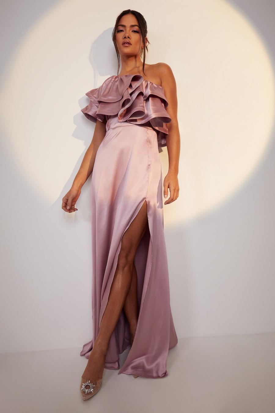 Pastel pink Extreme Frill Detail One Shoulder Maxi Dress image number 1