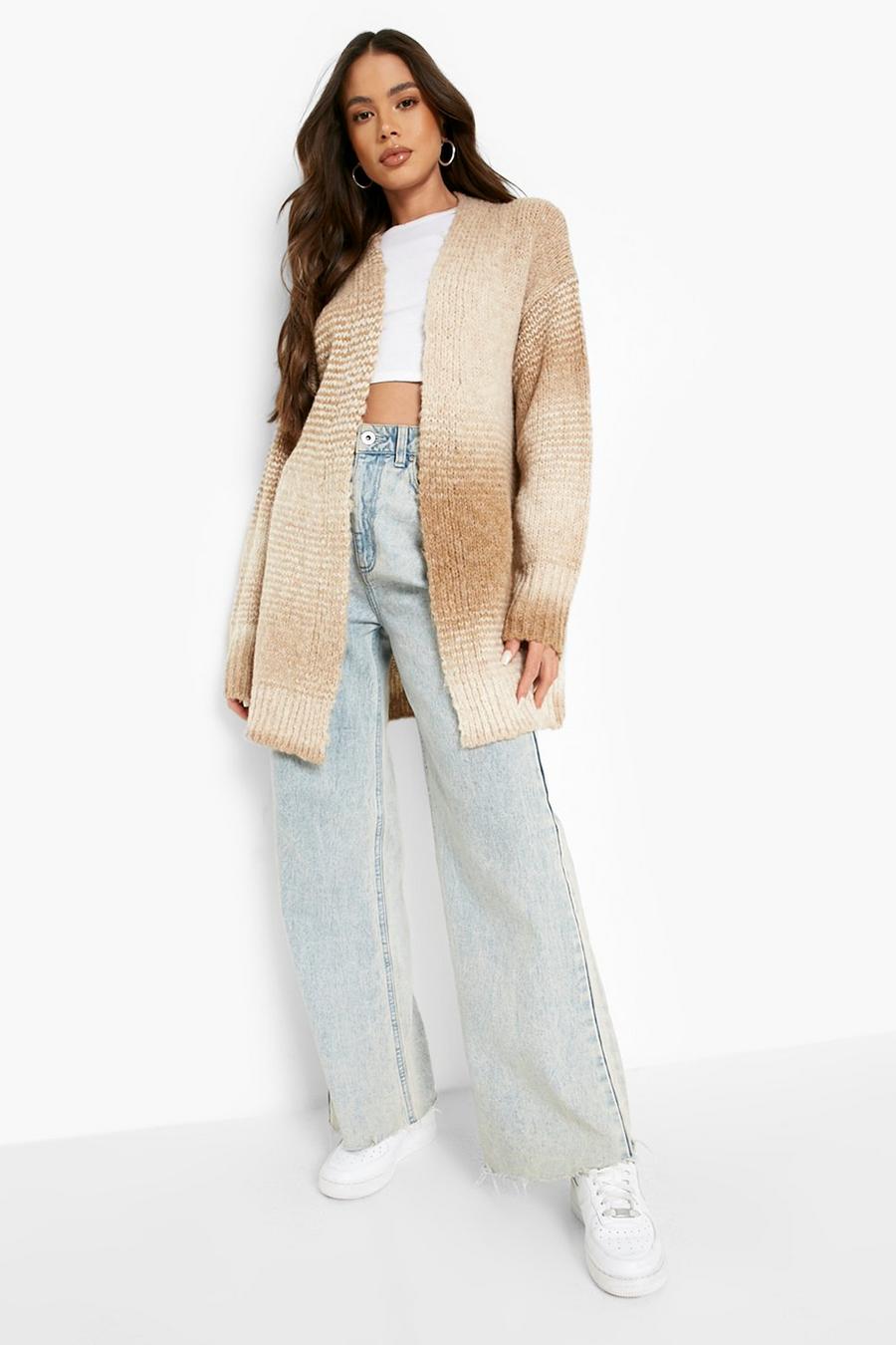 Stone Tonal Ombre Balloon Sleeve Cardigan image number 1