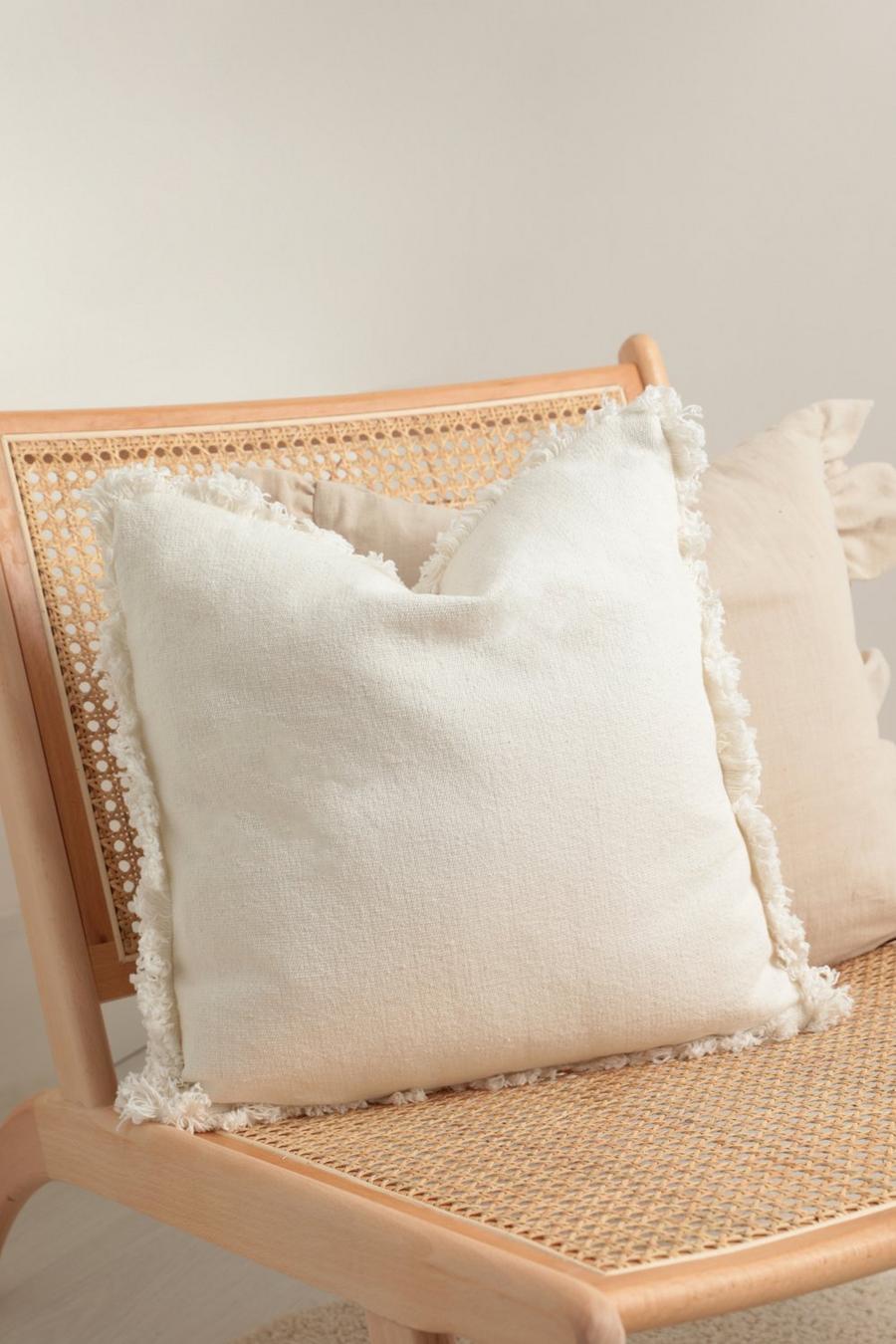 Cream white Fringe Edge Canvas Cushion