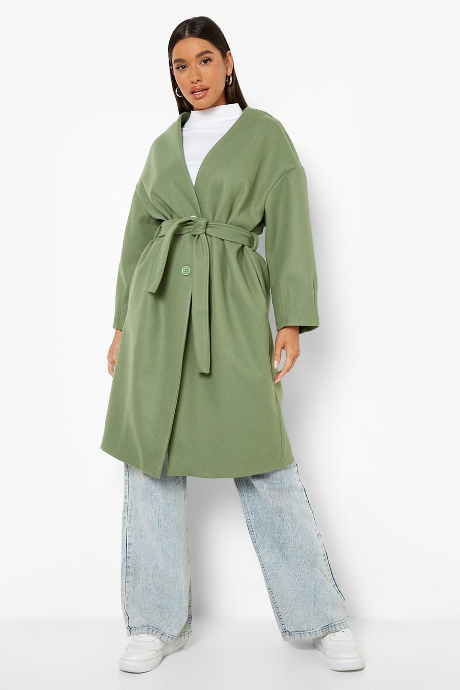 Apple green Wool Look Belted Longline Jacket