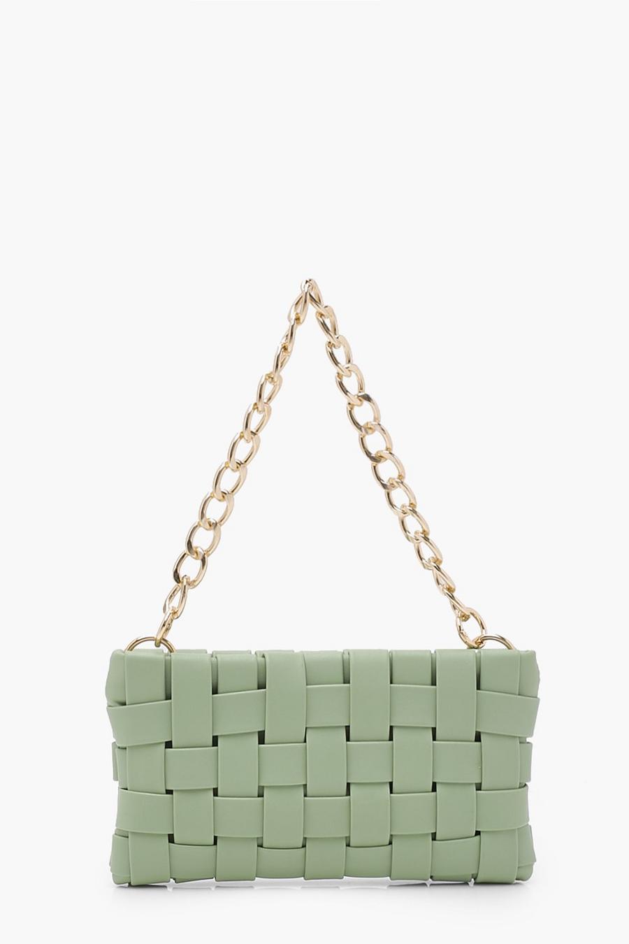Sage green Weave Detail Chain Shoulder Bag image number 1
