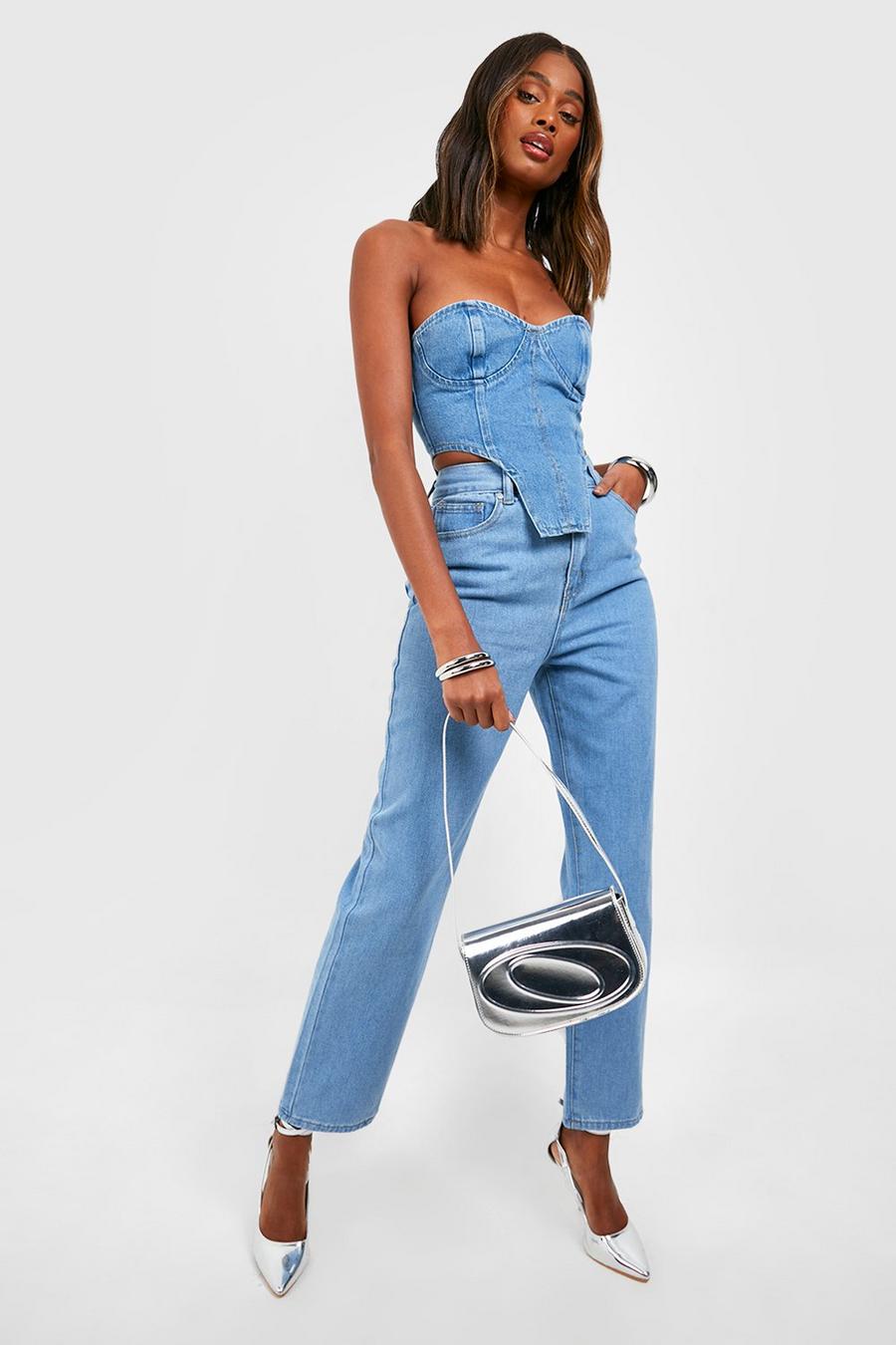 Gerade Basics Jeans mit hohem Bund, Light blue image number 1