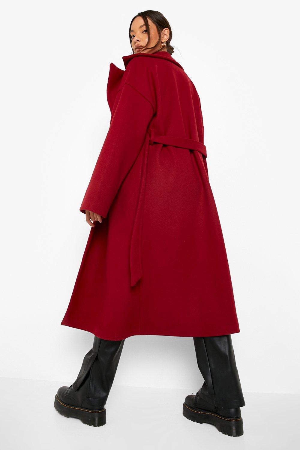 Self Belted Drop Sleeve Wool Look Coat