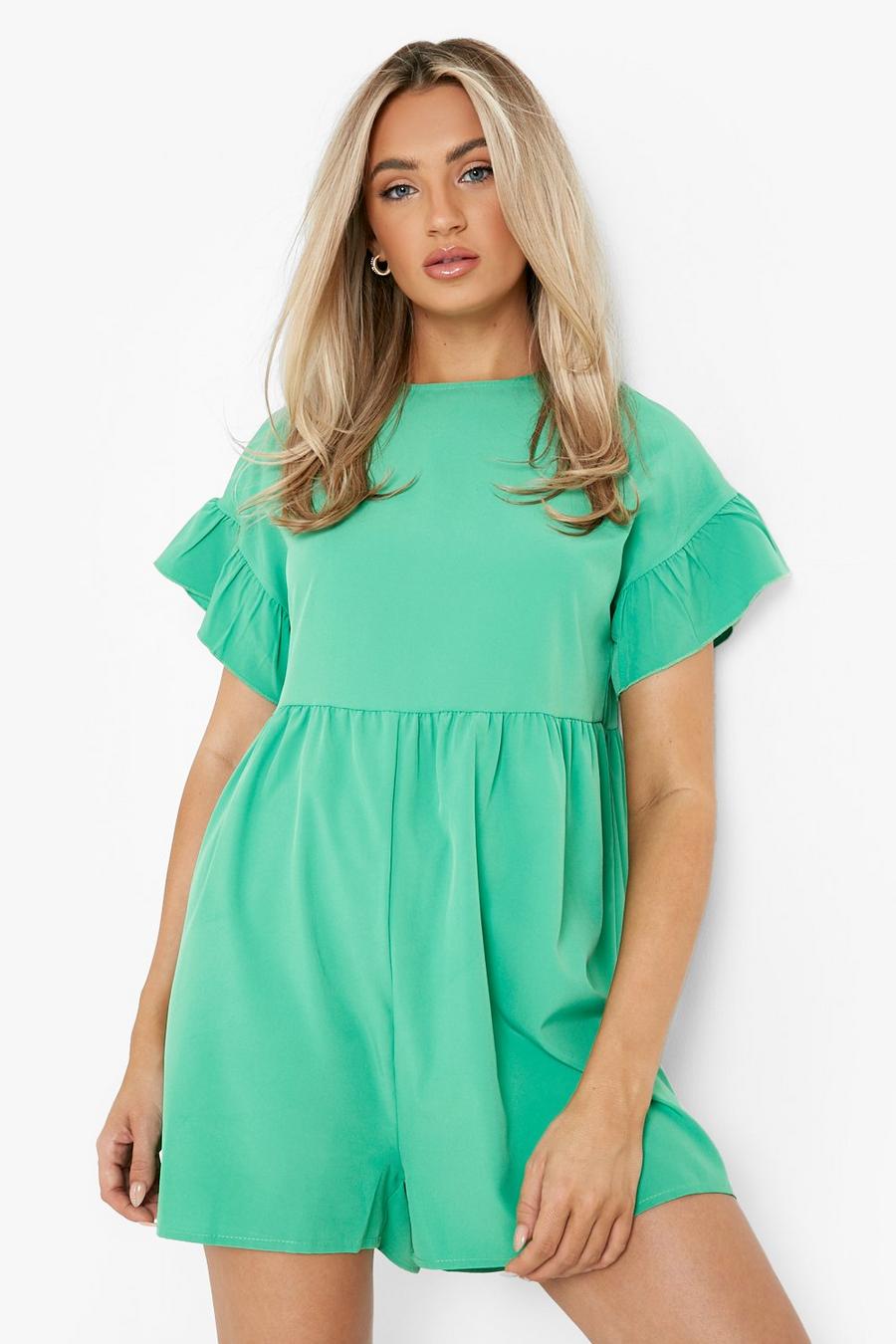 Green Frill Sleeve Smock Playsuit image number 1