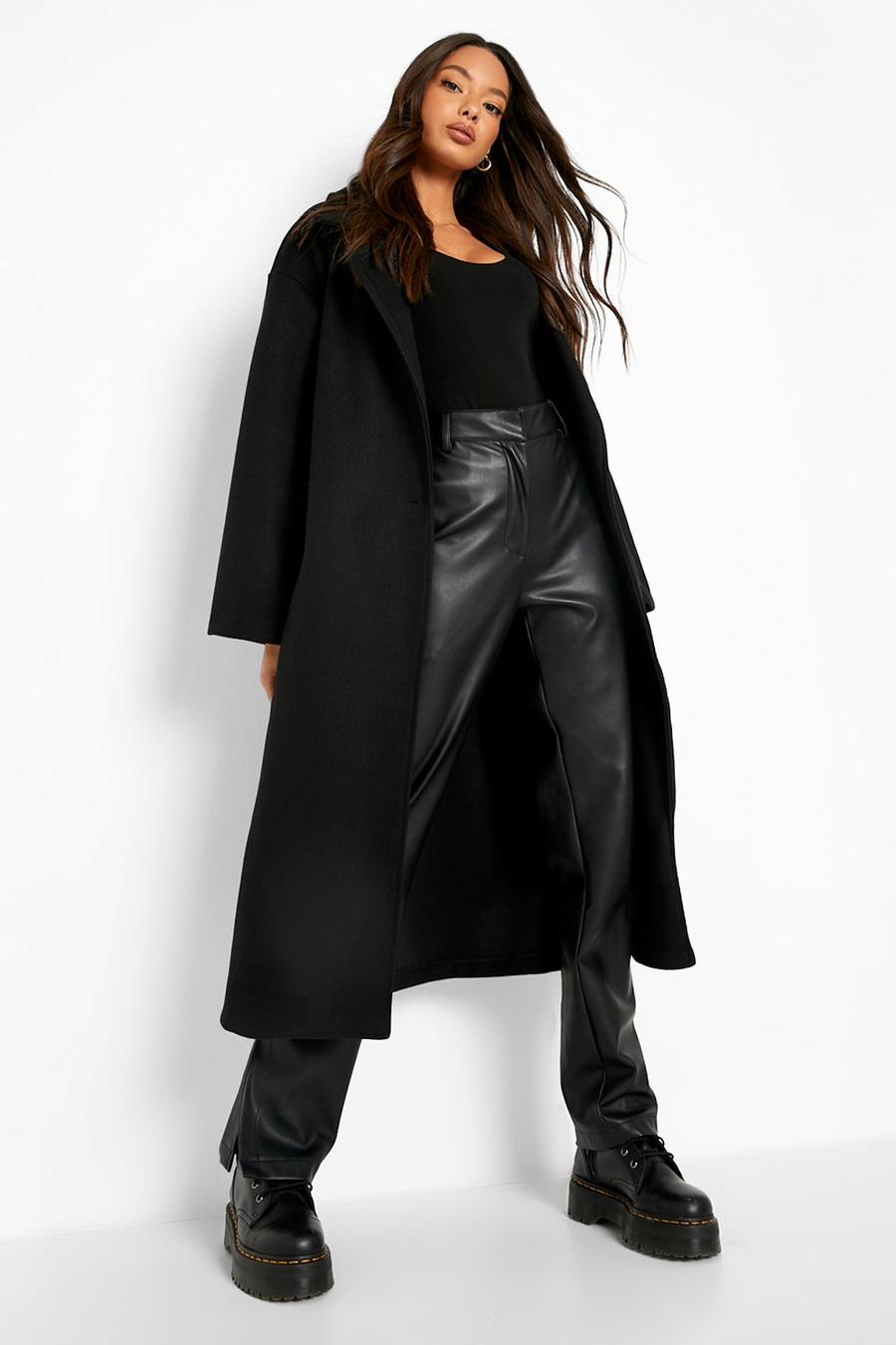 Black Oversized Wrap Wool Look Coat image number 1