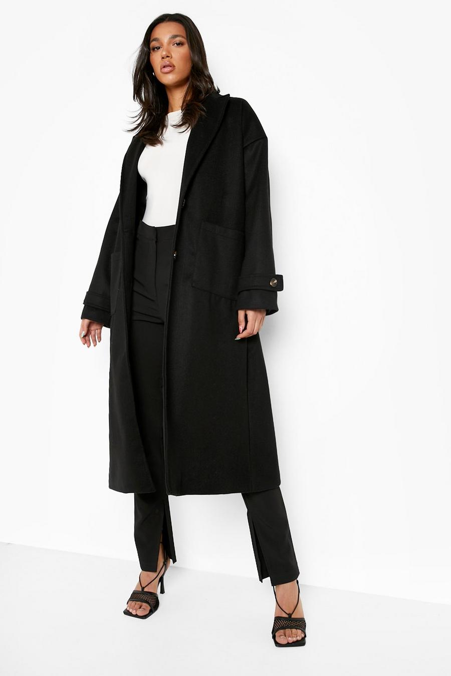 Black Oversized Cuff Detail Wool Look Coat image number 1